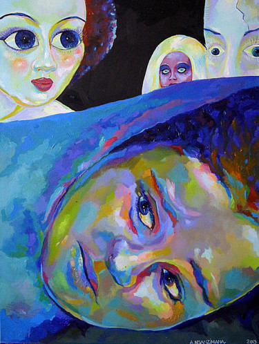 Peinture intitulée "Bonne nuit !…" par Eva-Jo, Œuvre d'art originale, Huile