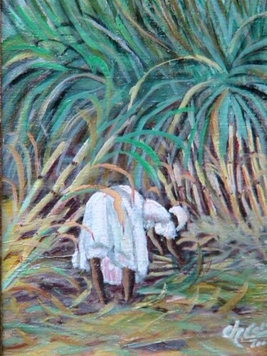 Peinture intitulée "Ramasseuse de canne…" par Charles Corbin, Œuvre d'art originale, Huile