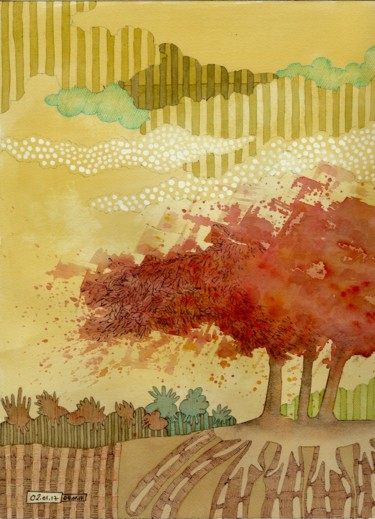 Peinture intitulée "2017 02 04 Arbre ro…" par Delphine Mabed, Œuvre d'art originale, Aquarelle