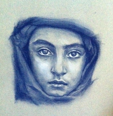 Dessin intitulée ""Jeune fille voilée"" par Michèle Rais, Œuvre d'art originale, Crayon