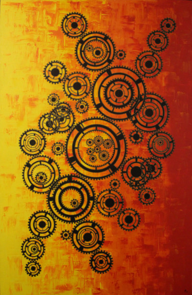 Mécanisme Painting titled "Mécanisme" by Jonathan Pradillon, Original Artwork, Acrylic Mounted on Wood Stretcher frame