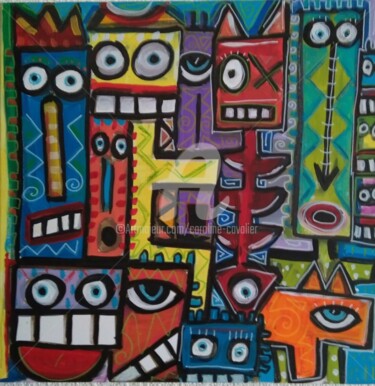 Painting titled "Assemblée" by Caroline Cavalier, Original Artwork, Acrylic
