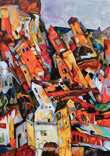 Painting titled "Burning Red No.2" by Wei Pan, Original Artwork, Oil
