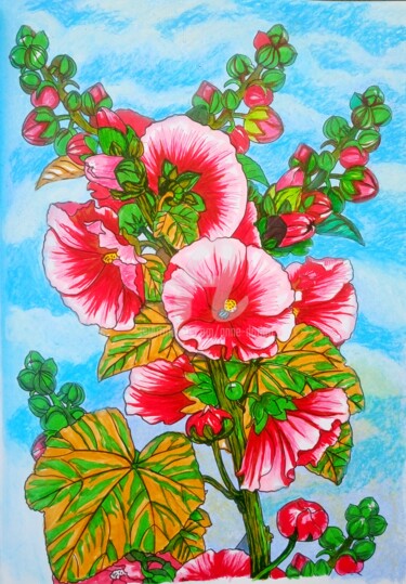 Rose trémières un jour d'été