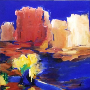 Painting titled "JARDIN de MAJORELLE…" by Brigitte Krief, Original Artwork, Acrylic Mounted on Wood Stretcher frame
