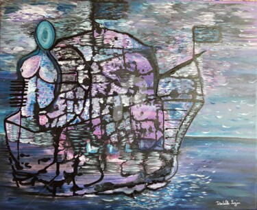 Larguer les amarres Painting titled "Larguer les amarres" by Pinkivioletblue, Original Artwork, Acrylic Mounted on Wood Stretcher frame