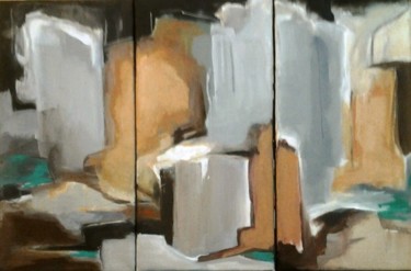 PAYSAGE URBAIN triptyque gris et jaune 40 x 60 cm