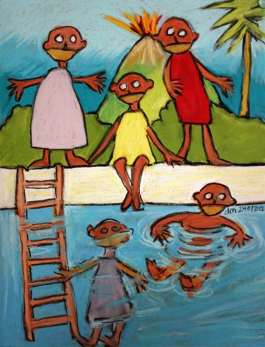 Peinture intitulée "Piscine.jpg" par Delphine Mabed, Œuvre d'art originale, Pastel