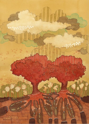 Peinture intitulée "2017 02 08 . Arbres…" par Delphine Mabed, Œuvre d'art originale