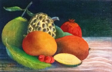 Peinture intitulée "Nature morte (pomme…" par Charles Corbin, Œuvre d'art originale, Huile