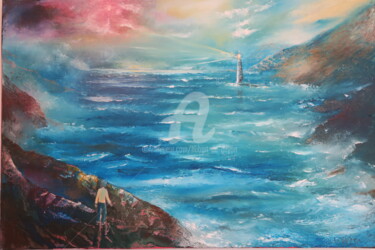 Peinture intitulée "le phare" par Hubert De Guyon, Œuvre d'art originale, Huile Monté sur Châssis en bois