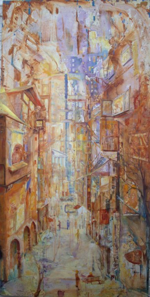 Ruelle Bruxelloise en joie Peinture intitulée "Ruelle Bruxelloise…" par Adam Lobazanov, Œuvre d'art originale, Huile