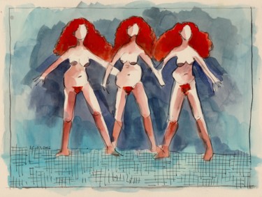 Peinture intitulée "2016 03 16 . 3 Rous…" par Delphine Mabed, Œuvre d'art originale, Aquarelle