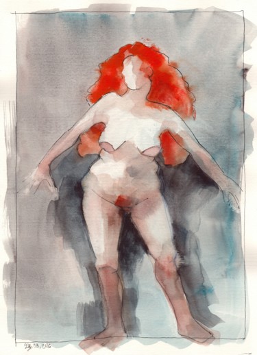 Peinture intitulée "2016 03 23 Rousse.j…" par Delphine Mabed, Œuvre d'art originale, Aquarelle