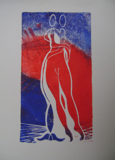 印花与版画 标题为“"Coeur de Pendule"…” 由Nadine Trescartes (fildefériste), 原创艺术品, Linocuts