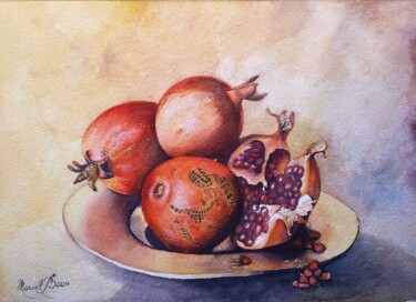 Peinture intitulée "Grenades sur platea…" par Marcel Boos, Œuvre d'art originale, Aquarelle