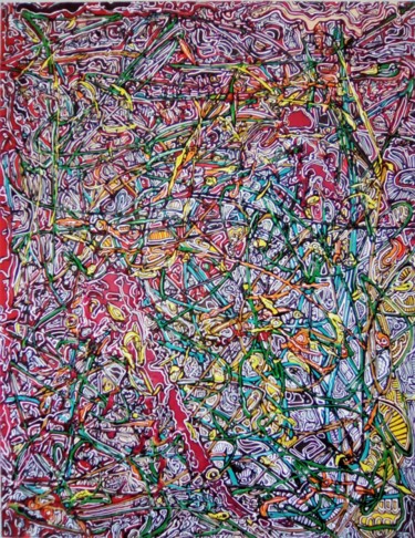 Painting titled "" jardin acrylique "" by Jerome Cordier, Original Artwork, Acrylic Mounted on Wood Stretcher frame