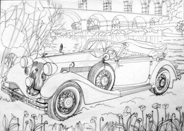Horch 853 devant le pont romain de Nîmes, France
