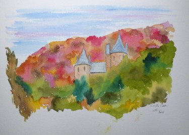 Peinture intitulée "Castle Coch, Cardiff" par Véronique Crombé, Œuvre d'art originale, Aquarelle