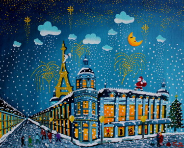 Peinture intitulée "La ville lumière" par Fouschy, Œuvre d'art originale, Huile