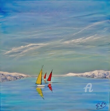Peinture intitulée "Départ de régate" par Virginie Etignard, Œuvre d'art originale, Acrylique