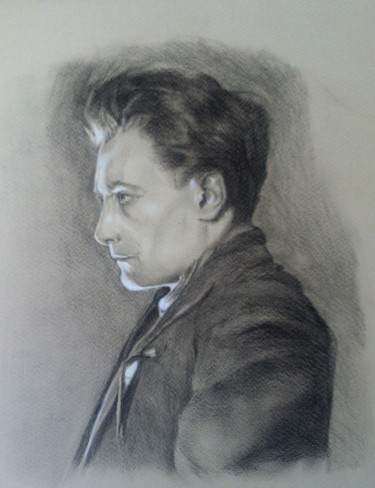 Dessin intitulée ""Antonin Artaud"" par Michèle Rais, Œuvre d'art originale, Fusain