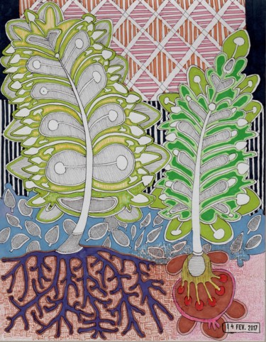 Peinture intitulée "2017 02 14 Herbier…" par Delphine Mabed, Œuvre d'art originale