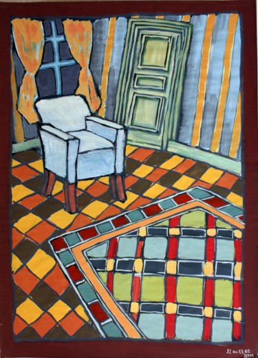 Peinture intitulée "Fauteuil bleu 23 02…" par Delphine Mabed, Œuvre d'art originale, Gouache