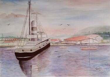 Peinture intitulée "Coucher de soleil s…" par Charles Corbin, Œuvre d'art originale, Aquarelle