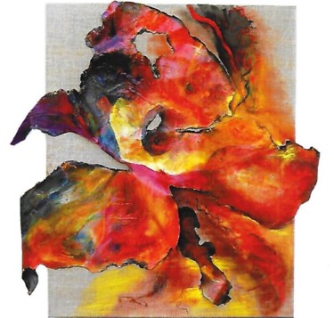 Peinture-sculpture: ORCHIDÉE rouge, jaune