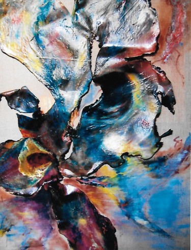 Peinture-sculpture: ORCHIDÉE bleu