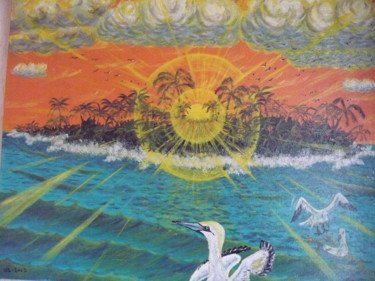 Painting titled "Retrouvailles- Les…" by Eucharilxtonw, Original Artwork, Other Mounted on Wood Stretcher frame