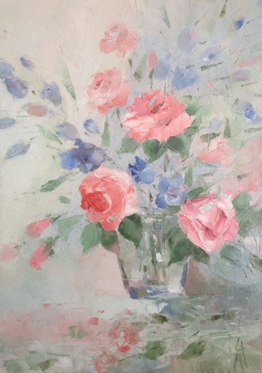 roses after rain Картина под названием "roses after rain" - Nataliya Tsarskaya, Подлинное произведение искусства, Масло