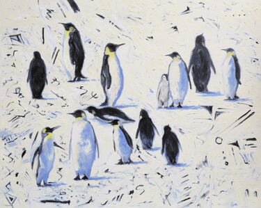 Peinture intitulée "13 penguins" par Sergey Lutsenko, Œuvre d'art originale, Huile Monté sur Châssis en bois