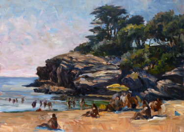 Peinture intitulée "Plage du Porteau" par Jean-François Grébert, Œuvre d'art originale, Huile