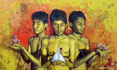 Schilderij getiteld "sync emotion" door Kunal Jain, Origineel Kunstwerk, Acryl