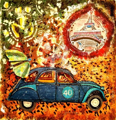 Paris en Citroën deux chevaux, coloriage