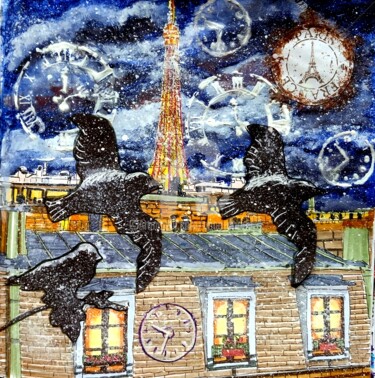 Paris sous la neige Dessin intitulée "Paris sous la neige" par Anne D'Orion, Œuvre d'art originale, Marqueur