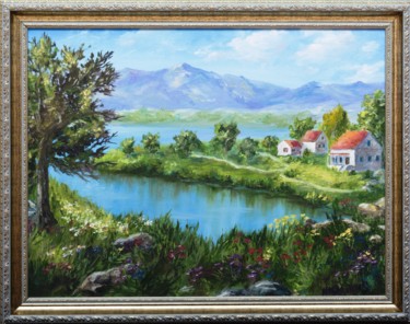 Painting titled "The Village" by Natalia Marinych, Original Artwork, Oil