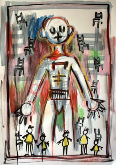 Peinture intitulée "10 chaises.... 21 0…" par Delphine Mabed, Œuvre d'art originale, Encre