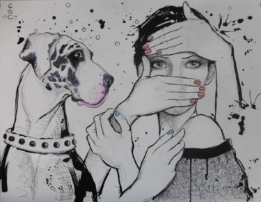 Peinture intitulée "tête" par Catherine Cornec, Œuvre d'art originale, Encre