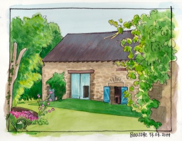 La grange de Boussac.jpeg Peinture intitulée "La grange de Boussa…" par Delphine Mabed, Œuvre d'art originale, Aquarelle