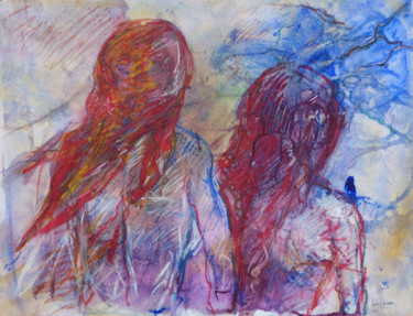 Les deux soeurs Dibujo titulada "Les deux soeurs" por Bernard Des Roseaux, Obra de arte original, Carbón