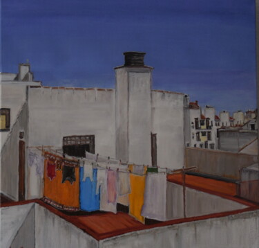 Peinture intitulée "La Terrasse" par Jeanne-Marie Delbarre, Œuvre d'art originale, Acrylique Monté sur Châssis en bois