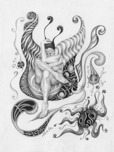 Dessin intitulée "Ama" par Alixire, Œuvre d'art originale, Graphite