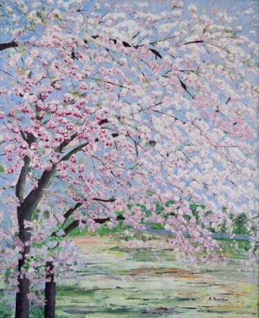Pintura intitulada "Central Park en avr…" por Rose Passalboni Giudicelli, Obras de arte originais, Acrílico Montado em Armaç…