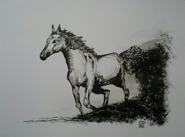 Tekening getiteld "Mustang : L063" door Laou, Origineel Kunstwerk, Inkt