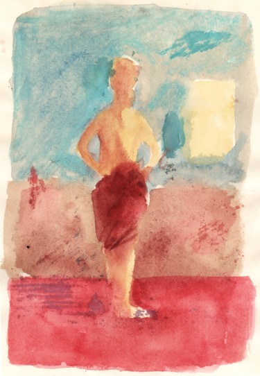 Peinture intitulée "pagne rouge N°2.jpg" par Delphine Mabed, Œuvre d'art originale, Aquarelle