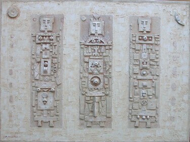 Pittura intitolato "i tre idoli del lab…" da Angelo Mazzoleni, Opera d'arte originale, Olio