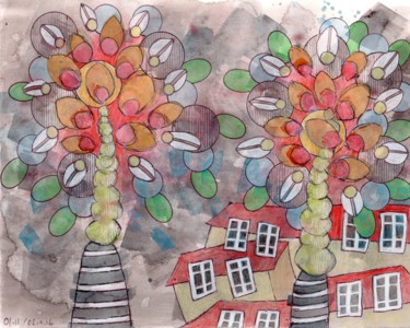 Peinture intitulée "Les 2 arbres.jpeg" par Delphine Mabed, Œuvre d'art originale, Aquarelle